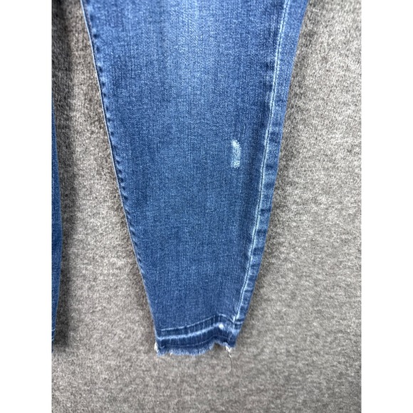 SPANX Blue Distressed Denim Jeans Womens Size M Skinny Leg Raw Hem Ankle 20203R - Picture 2 of 14